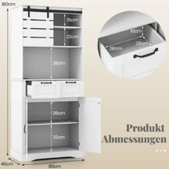 Küchenschrank mit Steckdose hoher Mehrzweckschrank mit Türen Schubladen & verstellbarem RegalWeiß