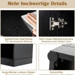 Küchenschrank mit 3 Türen & Offenen Regalen Buffetschrank mit Arbeitsplatte Hochschrank Schwarz