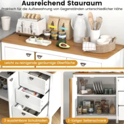 Küchenschrank mit 2 Türen & 3 Schubladen Holz Sideboard Buffetschrank 106 x 40 x 80 cm