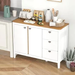 Küchenschrank mit 2 Türen & 3 Schubladen Holz Sideboard Buffetschrank 106 x 40 x 80 cm