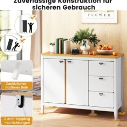 Küchenschrank mit 2 Türen & 3 Schubladen Holz Sideboard Buffetschrank 106 x 40 x 80 cm
