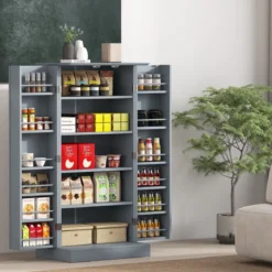 Küchenschrank mit 2 Türen & 6 Verstellbaren Einlegeböden Vorratsschrank 60 x 40 x 120,5 cm