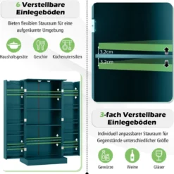 Küchenschrank mit 2 Türen & 6 Verstellbaren Einlegeböden Vorratsschrank 60 x 40 x 120,5 cm