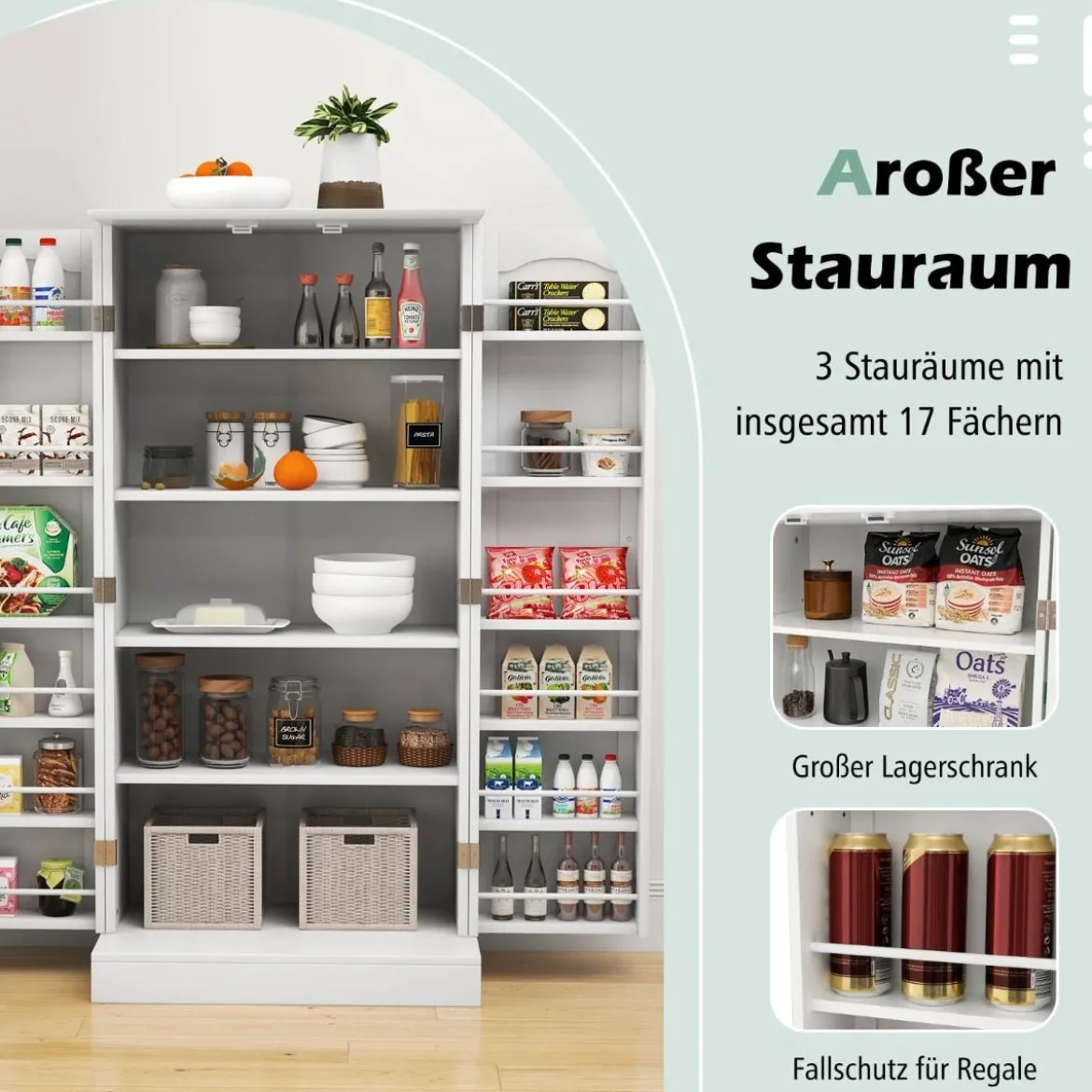 Küchenschrank mit 2 Türen & 6 Verstellbaren Einlegeböden Vorratsschrank 60 x 40 x 120,5 cm