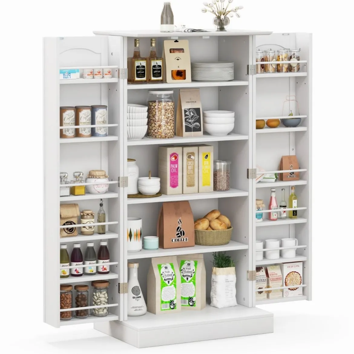 Küchenschrank mit 2 Türen & 6 Verstellbaren Einlegeböden Vorratsschrank 60 x 40 x 120,5 cm