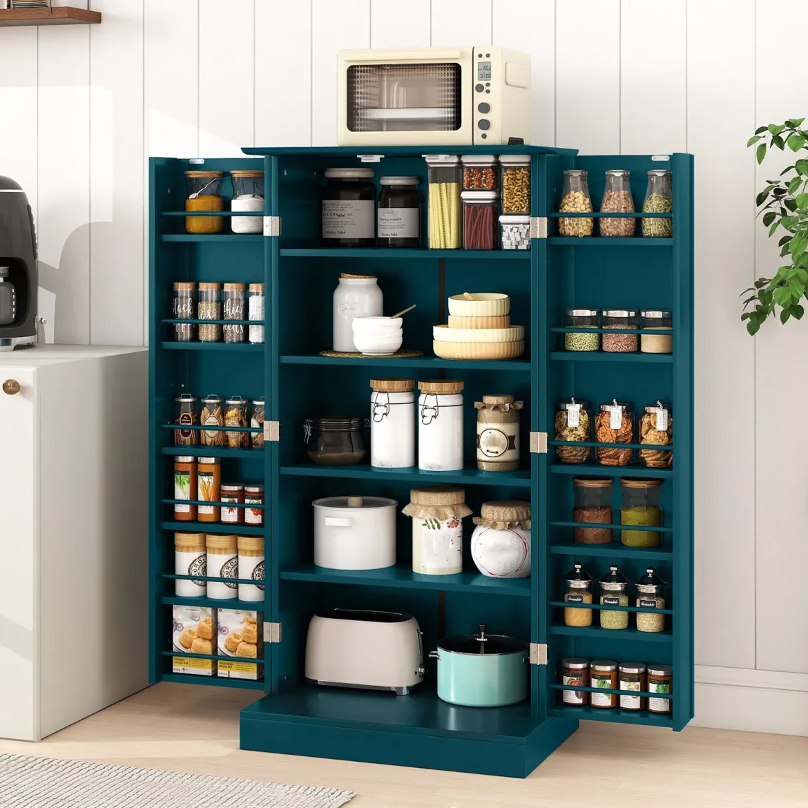 Küchenschrank mit 2 Türen & 6 Verstellbaren Einlegeböden Vorratsschrank 60 x 40 x 120,5 cm