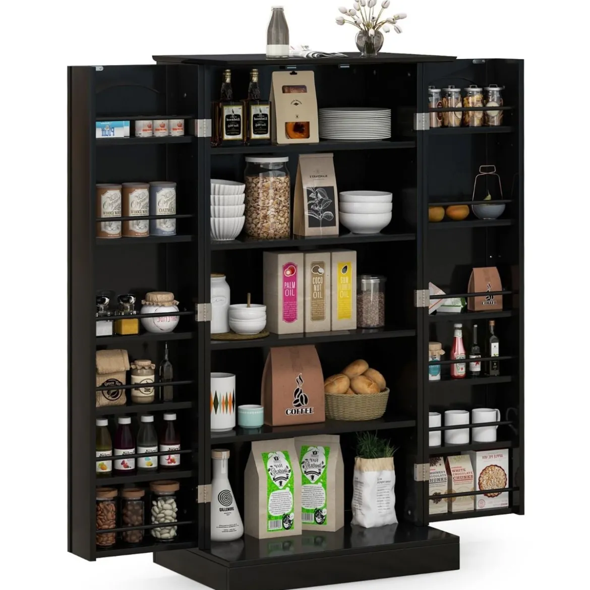 Küchenschrank mit 2 Türen & 6 Verstellbaren Einlegeböden Vorratsschrank 60 x 40 x 120,5 cm