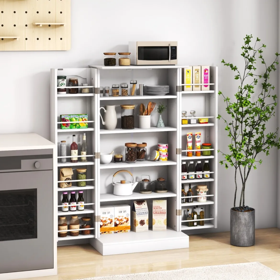 Küchenschrank mit 2 Türen & 6 Verstellbaren Einlegeböden Vorratsschrank 60 x 40 x 120,5 cm