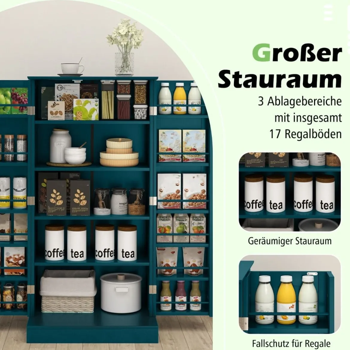 Küchenschrank mit 2 Türen & 6 Verstellbaren Einlegeböden Vorratsschrank 60 x 40 x 120,5 cm