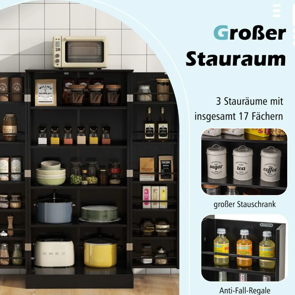 Küchenschrank mit 2 Türen & 6 Verstellbaren Einlegeböden Vorratsschrank 60 x 40 x 120,5 cm