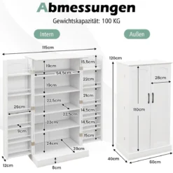 Küchenschrank mit 2 Türen & 6 Verstellbaren Einlegeböden Vorratsschrank 60 x 40 x 120,5 cm