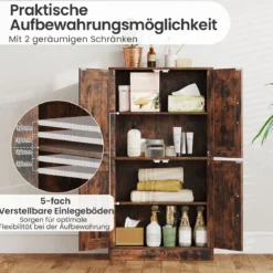 Küchenschrank mit 4 Türen & Verstellbaren Regalen Buffetschrank Vorratsschrank Braun