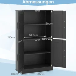 Küchenschrank mit 4 Türen & Verstellbaren Regalen Buffetschrank Vorratsschrank Schwarz