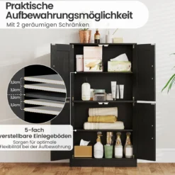 Küchenschrank mit 4 Türen & Verstellbaren Regalen Buffetschrank Vorratsschrank Schwarz
