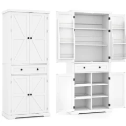 Küchenschrank mit 4 Verstellbaren Einlegeböden & Großer Schublade & 4 Türen Buffetschrank Weiß