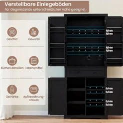 Küchenschrank mit 4 Verstellbaren Einlegeböden & Großer Schublade & 4 Türen Buffetschrank Schwarz