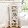 Küchenschrank schmal Eckschrank mit 4 Glastüren und 6 Ablagen 171 cm hoch dreieckiger Buffetschrank Weiß