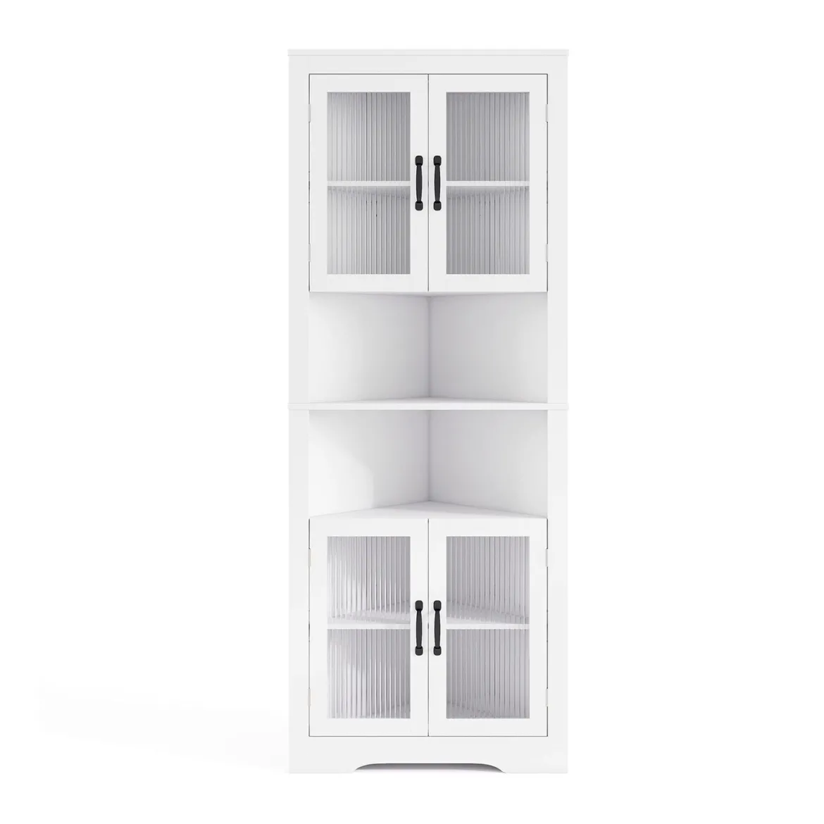 Küchenschrank schmal Eckschrank mit 4 Glastüren und 6 Ablagen 171 cm hoch dreieckiger Buffetschrank Weiß