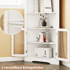 Küchenschrank schmal Eckschrank mit 4 Glastüren und 6 Ablagen 171 cm hoch dreieckiger Buffetschrank Weiß