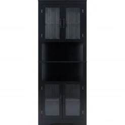 Küchenschrank schmal Eckschrank mit 4 Glastüren und 6 Ablagen 171 cm hoch dreieckiger Buffetschrank Schwarz