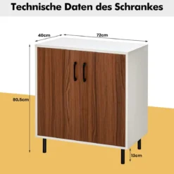 Küchen-Sideboard Buffetschrank aus Holz mit 2 Türen 72 x 40 x 80,5 cm Weiß + Walnuss