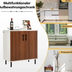 Küchen-Sideboard Buffetschrank aus Holz mit 2 Türen 72 x 40 x 80,5 cm Weiß + Walnuss