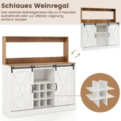 Küchen Sideboard im Farmhaus-Stil mit Ladestation & Weinregal & Glashaltern Weinschrank