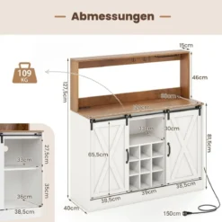 Küchen Sideboard im Farmhaus-Stil mit Ladestation & Weinregal & Glashaltern Weinschrank