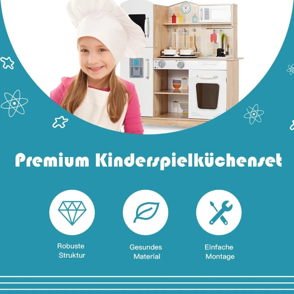 Küchen-Spielset für Kinder Kinderküche aus Holz 81 x 29 x 88,5 cm Weiß + Natur