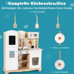 Küchen-Spielset für Kinder Kinderküche aus Holz 81 x 29 x 88,5 cm Weiß + Natur