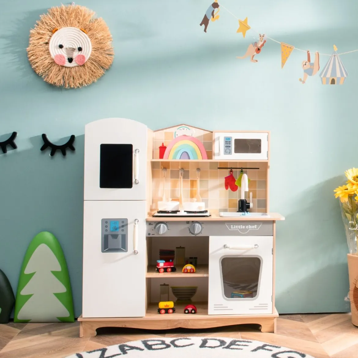 Küchen-Spielset für Kinder Kinderküche aus Holz 81 x 29 x 88,5 cm Weiß + Natur