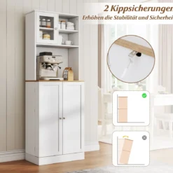 Küchen-Vorratsschrank 170 cm Holzschrank mit Mikrowellenregal 8 Türregale & 5 verstellbare Regale Weiß
