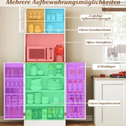 Küchen-Vorratsschrank 170 cm Holzschrank mit Mikrowellenregal 8 Türregale & 5 verstellbare Regale Weiß