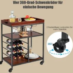 Küchenwagen 3 Ablagen Servierwagen Küchenrollwagen mit Universalrädern Holz Braun 71 x 45 x 93 cm