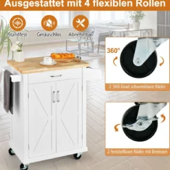 Küchenwagen auf Rollen Bewegliche Kücheninsel 89 x 45 x 96 cm Weiß