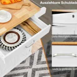 Küchenwagen auf Rollen Bewegliche Kücheninsel 89 x 45 x 96 cm Weiß