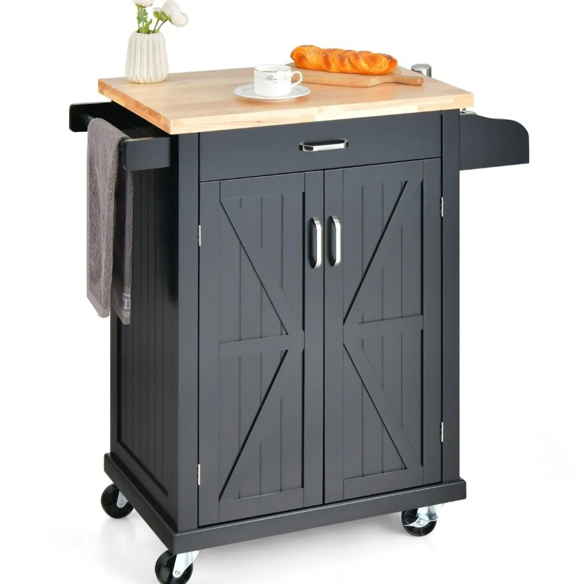 Küchenwagen auf Rollen Bewegliche Kücheninsel 89 x 45 x 96 cm Schwarz