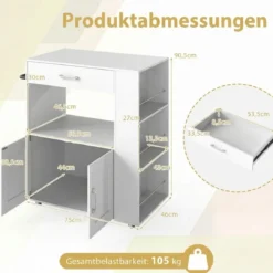 Küchenwagen auf Rollen mit Arbeitsplatte & Schublade & Handtuchhalter & 3 Gewürzregalen Weiß