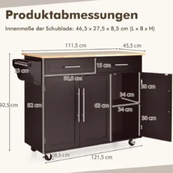 Küchenwagen auf Rollen mit Schubladen Servierwagen Küchentrolley Beistellwagen Braun