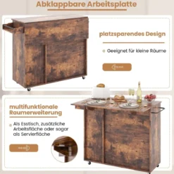 Küchenwagen auf Rollen Servierwagen mit klappbarer Arbeitsplatte 121 x 68 x 88 cm Rustikales Braun