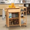 Küchenwagen aus Holz und Bambus Küchenschrank mit Rollen Rollwagen mit Schublade 104 x 40 x 89 cm Natur