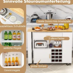 Küchenwagen & Bartisch mit Verstellbarem Regal & Schublade & Weinregal Servierwagen