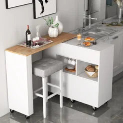 Küchenwagen & Bartisch mit Verstellbarem Regal & Schublade & Weinregal Servierwagen