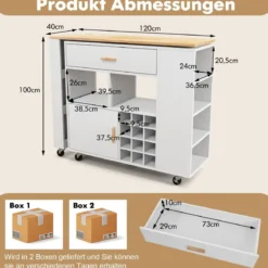 Küchenwagen & Bartisch mit Verstellbarem Regal & Schublade & Weinregal Servierwagen
