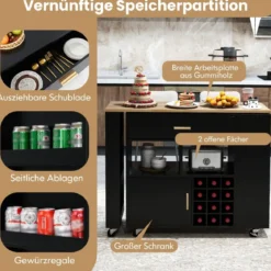 Küchenwagen & Bartisch mit Verstellbarem Regal & Schublade & Weinregal Servierwagen