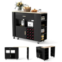 Küchenwagen & Bartisch mit Verstellbarem Regal & Schublade & Weinregal Servierwagen