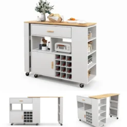 Küchenwagen & Bartisch mit Verstellbarem Regal & Schublade & Weinregal Servierwagen
