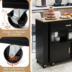 Küchenwagen & Bartisch mit Verstellbarem Regal & Schublade & Weinregal Servierwagen