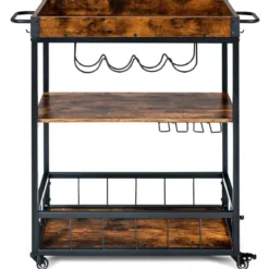 Küchenwagen Küchenwagen auf Rädern Barwagen mit Abnehmbarem Oberen Tablett 56 x 40,5 x 89 cm