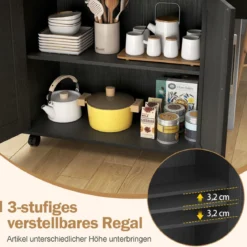 Küchenwagen mit Arbeitsplatte rollbare Kücheninsel mit Schublade & verstellbarem Regal Servierwagen Natur + Schwarz